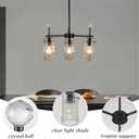 3-Light Black Glass Pendant Light, Adjustable Downrod