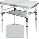 Small Folding Camping Table, 2ft Portable Picnic Table Aluminum 24" x 16" Folding Table, 3 Adjustable Heights Portable Lightweight Table Dining Table for RV, Picnic, Beach (White)