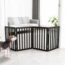 ZJSF Freestanding Indoor Dog Gate for House Foldable Wood Puppy Gate for Doorways Pet Gate for Stairs Extra Wide Pet Fence, Grey, 24" Height 4 Panels, Black