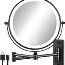 DECLUTTR Wall Mounted Lighted Makeup Mirror, 8" Rechargeable Double Sided 1X/10X Magnifying Mirror with Light, 3 Color Lights, Touch Dimmable, 360 Rotation Foldable Extended Arm, Black