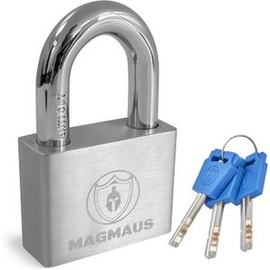 Magmaus PDL/50 Heavy Duty Lock with 3 Keys [Anti Cut Shackle] - [Stainless Steel] Weatherproof Padlock for Outdoor Use - Ideal for Storage Unit, Shipping Container, Gate (50 mm, 3 Keys)