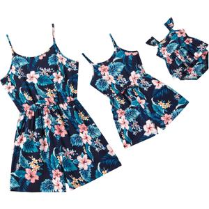 PATPAT Matching Floral Print Sleeveless Jumpsuit for Mom and Daughter Summer Vacation Outfit (L, Navy Flower)