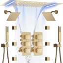 Dual Shower Faucet Set Brushed Gold Thermostatic Shower System
