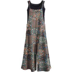 KMAZN Women's Casual Loose Long Cotton Bib Overalls Baggy Linen Plus Size Jumpsuits Rompers Wide Leg Pants (3X-Large)
