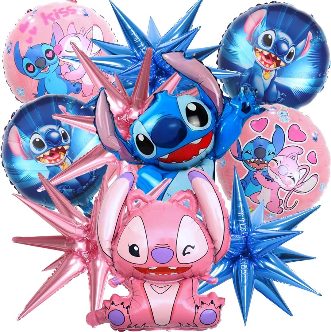 10PCS Cartoon Foil Balloons 18" and 26" for Birthday Party Decorations Aluminum Foil 5 Blue and 5 Pink Cartoon Foil Balloons Birthday Party Dcor
