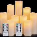 Hausware Flameless Candles Battery Operated Candles H 4" 5" 6" 7" 8" 9" Real Wax Pillar Flickering Candles LED Flameless Candles with Remote and Timer Control Set of 9 (Ivory Color)