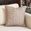 Amor Virisso Vintage Floral Throw Pillow Covers 20x20 Striped Farmhouse Block Print Pillow Cover Boho Neutral Decorative Pillows for Living Room Bed, Light Camel