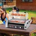 VEVOR Hot Dog Roller, 18 Hot Dog 7 Rollers, Stainless Steel Sausage Grill Cooker, 1050W Commercial Hot Dog Machine with Dual Temp Control, Cover, Side Storage Box, Removable Shelf & Oil Drip Tray
