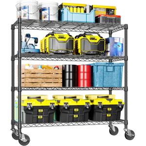 4-Tier Adjustable Heavy Duty Metal Storage Shelving Unit, Wide Utility Rack Organizer for Garage, Kitchen, Office, Basement, Warehouse (Black, 15.7" D x 33.5" W x 70.5" H), 4 Tier, 17.7" D x 47.2" W x 59.1" H