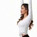 Women's Pilates Wrap Tops V-Neck Cross Tie Long Sleeve Shirt for Ballet Dance Yoga Workout (White, XS)