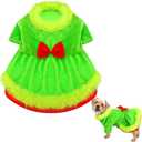 Christmas Dog Costume Red Green Dog Outfit Lime Green Pet Outfit Velvet Furry Pet Costume Cosplay Christmas Dogs and Cats Clothes for Holiday Party Favors(Small) (Small Neck:18.5'' Chest:18.1")