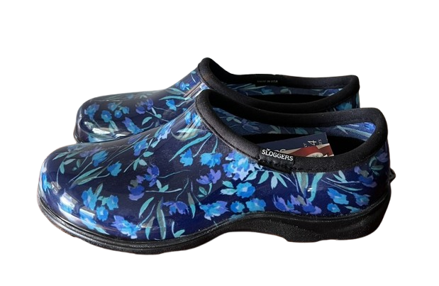 Sloggers Original Waterproof Rain and Garden Shoe for Women– Outdoor Slip-On Garden Clog - Made in The USA with Premium Comfort Insole and Arch Support - Blue Floral, Size 8