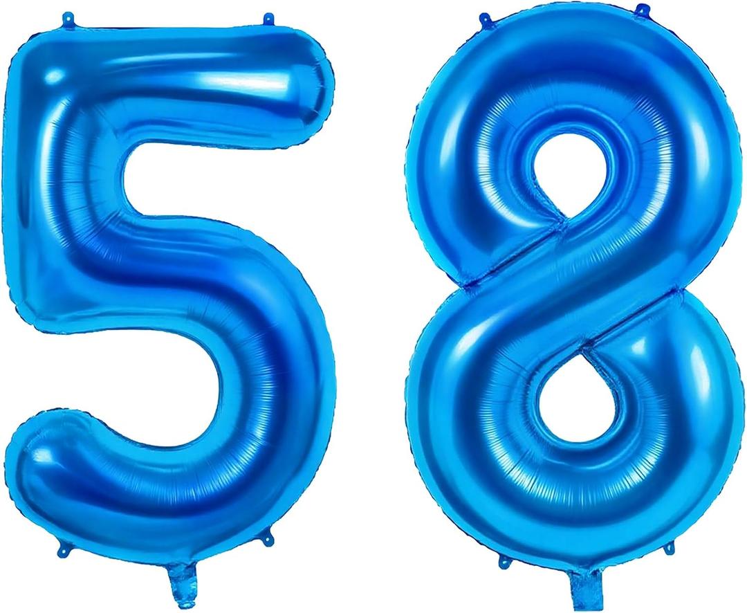 Number 58 Balloons for 58th Birthday Party Decorations, 0-100 Large No.58 Balloons for Women Men and Mother Dad, 40 Inch Dark Blue Foil Helium Balloon for 58 Year Old Anniversary Decorations