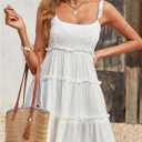 MakeMeChic Women's Boho Mini Dress Summer Vacation Sundress Dots Sleeveless Cami Country Short Dress (White, M)