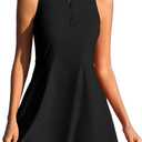 Charmo High Neck Swim Dress Women Two Piece Full Coverage Swimsuit Rashguard Bathing Suit Zip Front Swimwear (Medium, Black)