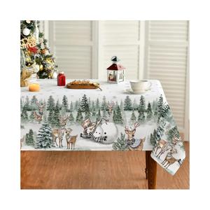 Horaldaily Christmas Tablecloth Rectangular, Deers Snowman Trees White Washable Table Cover for Party Picnic Dinner Decor