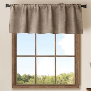 WOSIBO 2 Pack Burlap Window Valances Farmhouse Design Window Treatment Lined Decor Curtains Rod Pocket Valances for Kitchen/Living Room 16" x 56" (Brown)