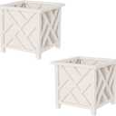 Lattice Design Outdoor Planter Box 2-Pack - 14.75 Square 13 Tall White Decorative Plant Pots for Front Porch Decor - Flower Pots Outdoor Planters for Porch Patio or Garden Decor by Pure Garden