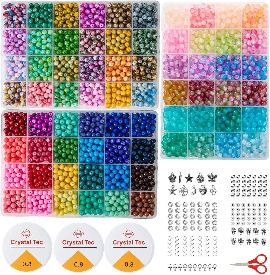 6MM Glass Beads Kit for Jewelry Making - 3 Box Set 72 Colors, 3000pcs Round Colorful Beads for DIY, Beads for Bracelets, Gifts for Teen Girls
