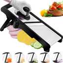 Mandoline Food Slicer, Adjustable Mandoline Slicer for Kitchen, Stainless Steel Mandolin Vegetable Chopper for Potato, Vegetable Slicer Julienne Cutter with Cut-Resistant Gloves, Black