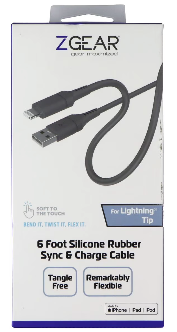 ZGEAR SILICONE CABLE LIGHTNING 6FT GREY