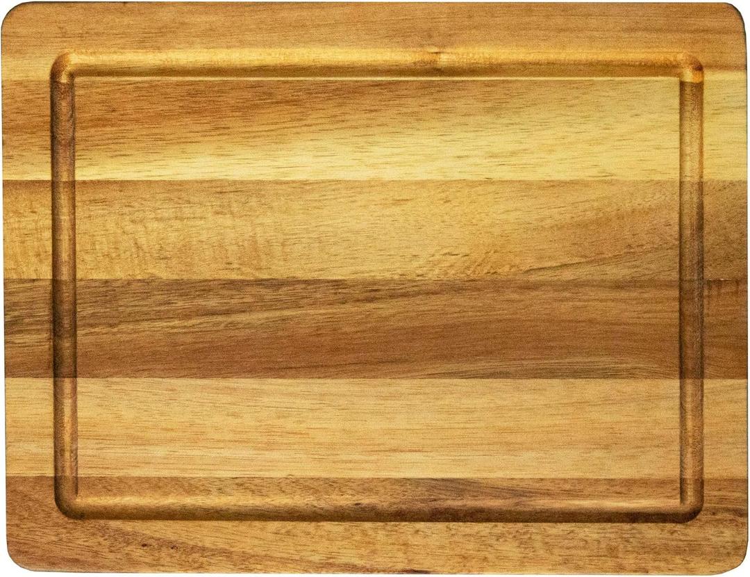 Acacia Small Wood Cutting Board - 12 Inch Wooden Board for Fruits and Vegetables, Lightweight and Convenient with Groove