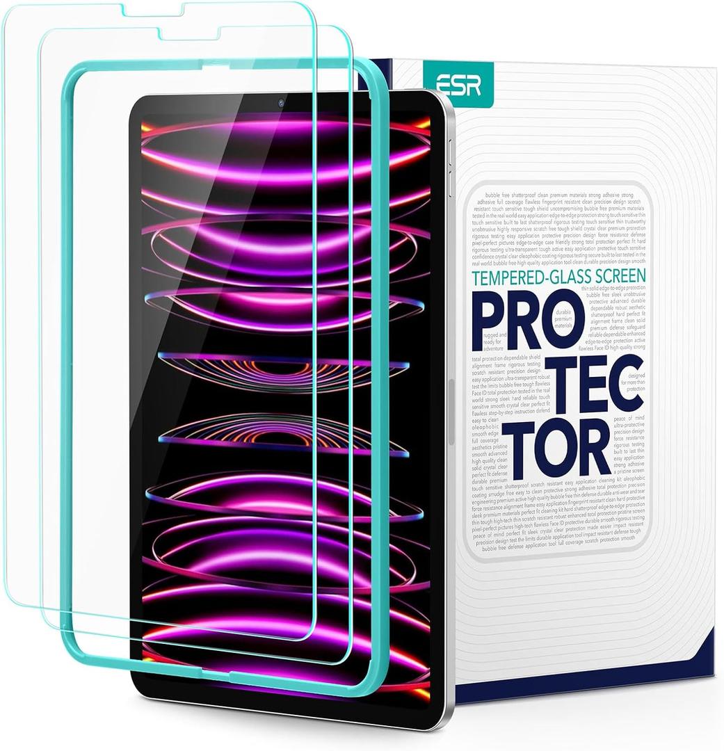 ESR 2 Pack Screen Protector for iPad Pro 12.9 (2022/2021/2020/2018, 6th/5th/4th/3rd Generation), Tempered-Glass Film with Alignment Frame, Anti-Scratch, Face ID & Apple Pencil Compatible, HD Clarity