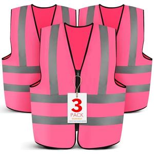 BURVAGY 3-Pack Reflective Safety Vest For Women Men - High-Visibility Safety Vest with 2in Reflective Strips for Emergency, Construction, and Safety Use-Pink XL