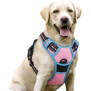 rabbitgoo Dog Harness No Pull with 2 Leash Clips, Adjustable Soft Padded, Reflective Oxford No Choke Pet Vest with Easy Control Handle for Large Dogs, Pink & Blue, L