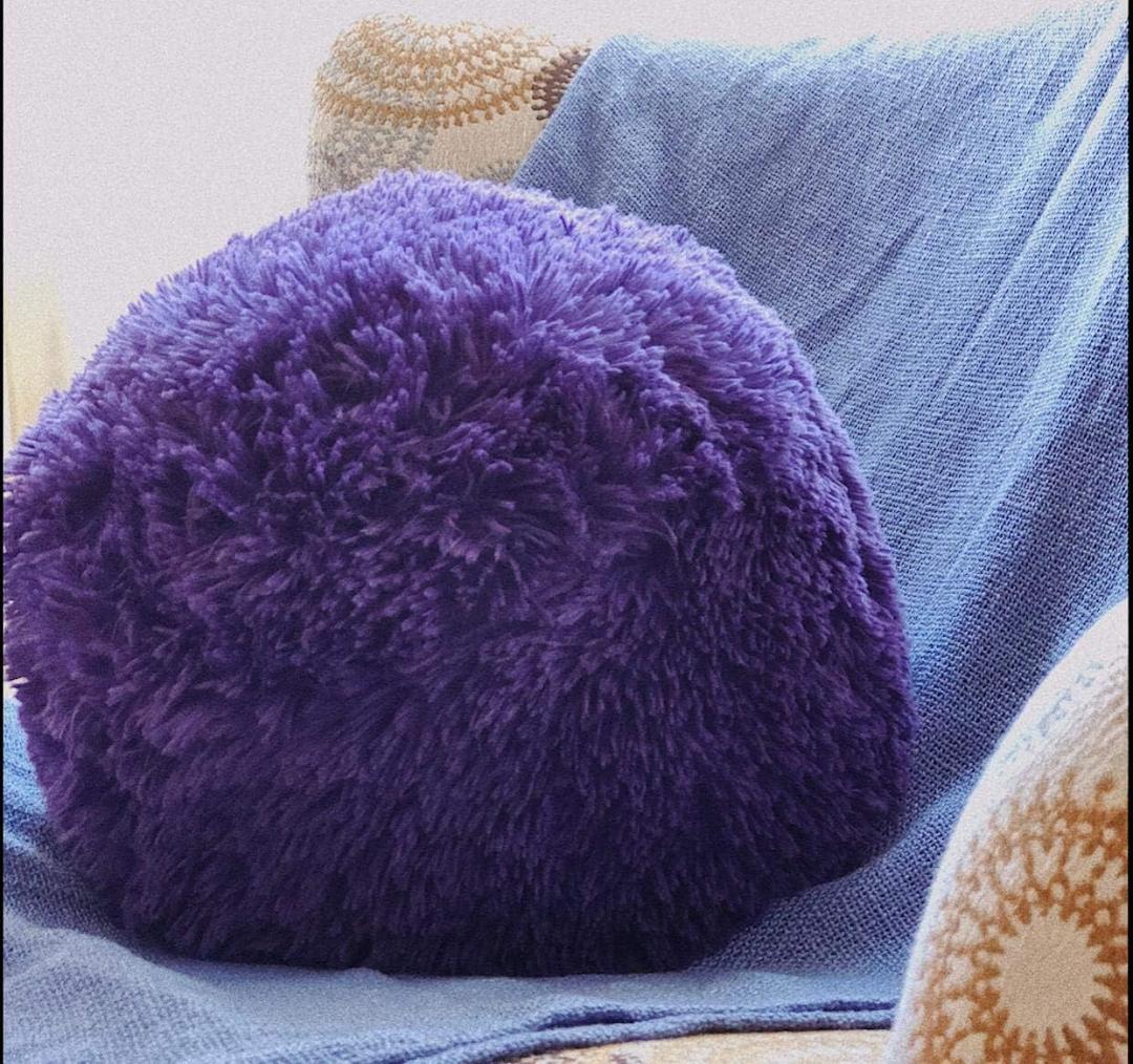 Super Soft Faux Fur Throw Pillow, 12" Diameter Throw Pillow (Purple)