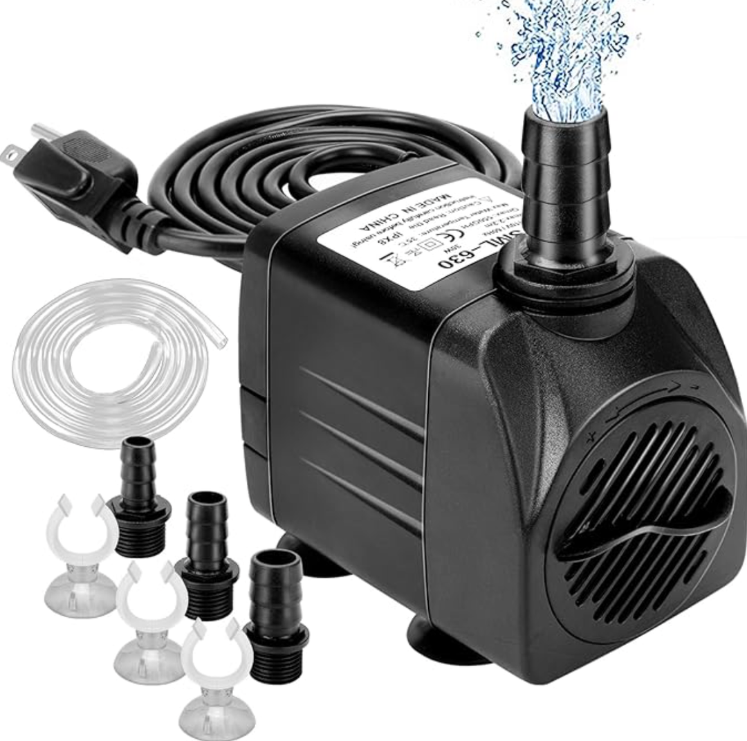 GROWNEER 550GPH Submersible Pump 30W Ultra Quiet Fountain Water Pump, 2000L/H, with 7.2ft High Lift, 3 Nozzles, 4.9 Feet Tubing for Aquarium, Fish Tank, Pond, Hydroponics, Statuary