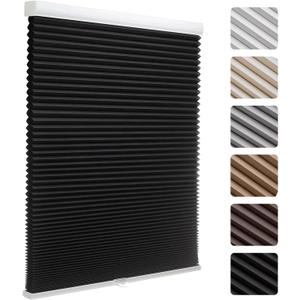 MYshade 1.5-Inch Cellular Cordless Blackout Shades,Thermal Insulating Noise Reducing Waterproof Blinds,Honeycomb Window Treatments for Indoor Light Control (Black-27 W x 72" H)
