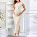 Women's Split Maternity Dress Fine Ribbed with Sparkly Gold Foil, Bodycon Ruched Pregnancy Dresses Baby Shower (Medium)