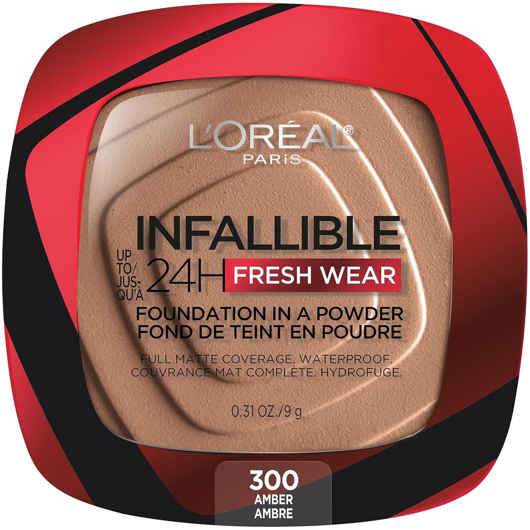 L'Oreal Paris Makeup Infallible Fresh Wear Foundation in a Powder, Up to 24H Wear, Waterproof, Amber, 0.31 oz. 