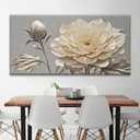 QSQ Large Wall Art Living Room Home Wall Decor Modern Canvas Art Wall Decor 29 X 58 Inches White Painting Print Elegant Silver White Flower Wall Art Picture For Bedroom Office Decoration Artwork
