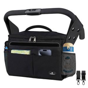 PHILORN Universal Stroller Organizer with Cup Holders - Stroller Caddy with Large Storage Capacity Fits for Stroller Like Uppababy, Baby Jogger, Britax, BOB, Umbrella, Evenflo, Doona,and Pet Stroller (Black)