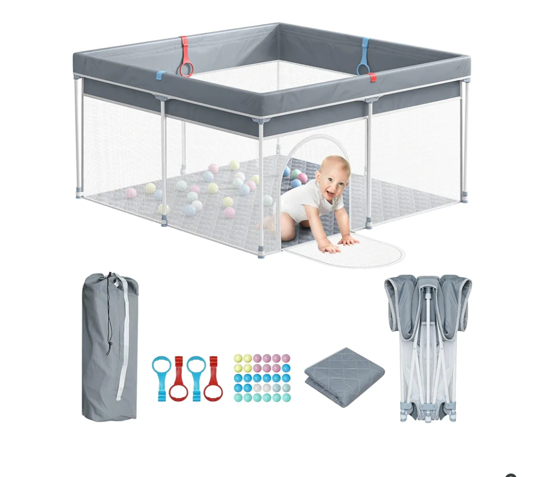 Giluta Foldable Baby Playpen with Mat, Portable Playard for Babies and Toddlers, No Assembly Required, Indoor & Outdoor Kids Safety Play Pen Area, Travel Baby Fence, Playpen 50" × 50"