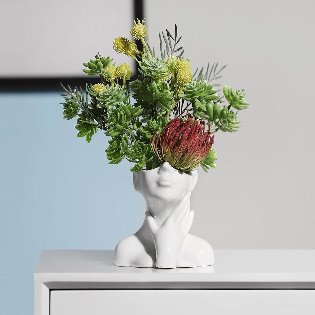 XSMXLNKWL Ceramic Face Vase White Flower Vase for Decor, Female Face Vase Art, Modern Decorative Vase Centerpiece for Table, Shelf, Living Room, Office, Bedroom, Small