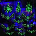 Hanging Glowing Bats Halloween Decoration, Stick on Realistic Flying Bats with Skeleton for Indoor Outdoor Decor, 2 Display Options, 12 Pcs
