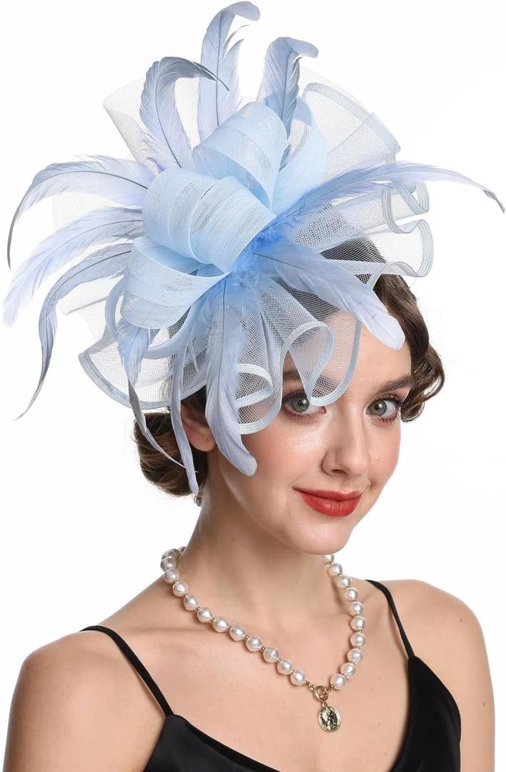 Women Fascinators Hats Flower Fascinators with Headband and Clip Tea Party Headwear for Women and Girls (Blue)