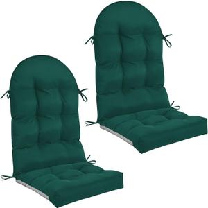 Geelin 2 Pcs Outdoor Patio Chair Cushion Thick High Back Adirondack Chair Cushion Tufted Weather & Fade Resistant Anti-Slip Outside Rocking Chairs Pads with Ties 44 x 19 x 4 Inch (Dark Green)