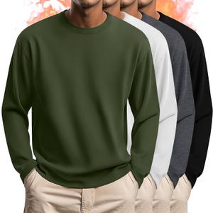 4 Pack Mens Big and Tall Thermal Shirts Fleece Lined Long Sleeve Loose Fit Undershirts Crewneck Casual Plus Size Top (5X-Large, Army Green, White, Dark Gray, Black)
