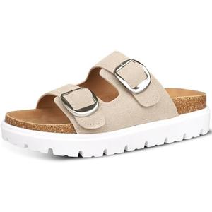 DIRDENI Platform Sandals for Women Wedge Chunky Sandal Womens Leather Sandals with Adjustable Buckle Straps and Memory Foam Insole , Size 240