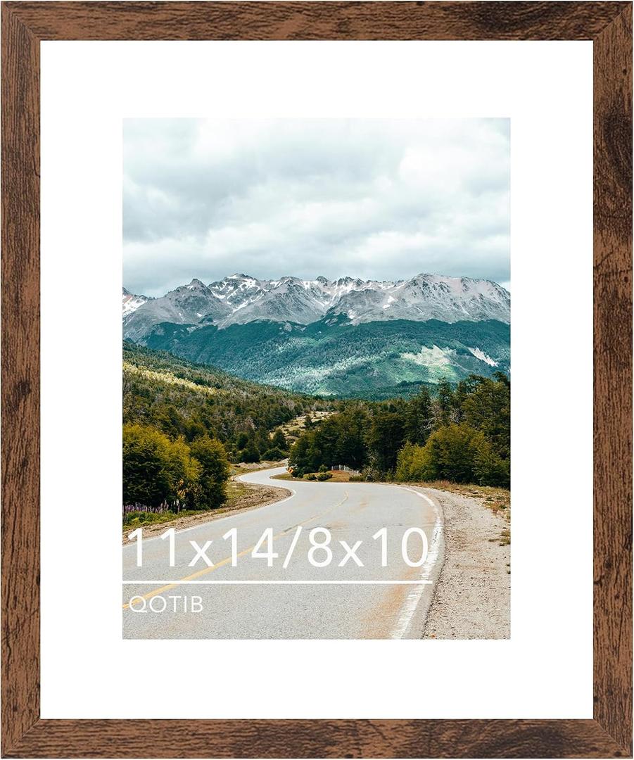 11x14 Picture Frame with 8x10 Mat Deep Brown, Display 8x10 with Mat or 11x14 Without Mat, Wood 11 by 14 Photo Frame, 11 x 14 Frame for Wall Hanging Display, Deep Brown