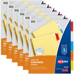 Avery Binder Dividers - 5-Tab Insertable Multicolor Big Tabs for Binders, 6 Sets of Dividers (11109)
