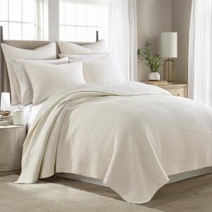 Levtex Home Cross Stitch Reversible Full/Queen Quilt Set (88x92in) with 2 Pillow Shams (26x20in) - Stitch Texture - Cream - Cotton Full/Queen Size Quilt Bedding Set - Lightweight, Soft, Pre-Washed