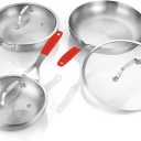 DELARLO Tri-Ply Stainless Steel Frying Pan Set 8" 10" 12" With Lid skillets