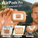 RFUNGUANGO for AirPods Pro 3 Case, Compatible with AirPods Pro 3 Generation Case (2025), Compatible with MagSafe, Magnetic Automatic Lock with Cleaner Kit and Keychain, Front LED Visible, Brown