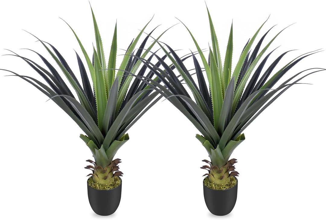 3ft Artificial Spiked Agave Plant, 36" Faux Agave Plants Indoor Small Floor Plant Perfect for Front Porch, Patio, Indoor Home, Office Decor (Set of 2)