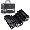 FRENESSA Makeup Train Case Makeup Case 12.6 Inch Large Cosmetic Box Organizer Travel Storage Professional Make Up Train Carrying Case with 6 Trays Locking Shoulder Strap Hard Vanity Storage Black